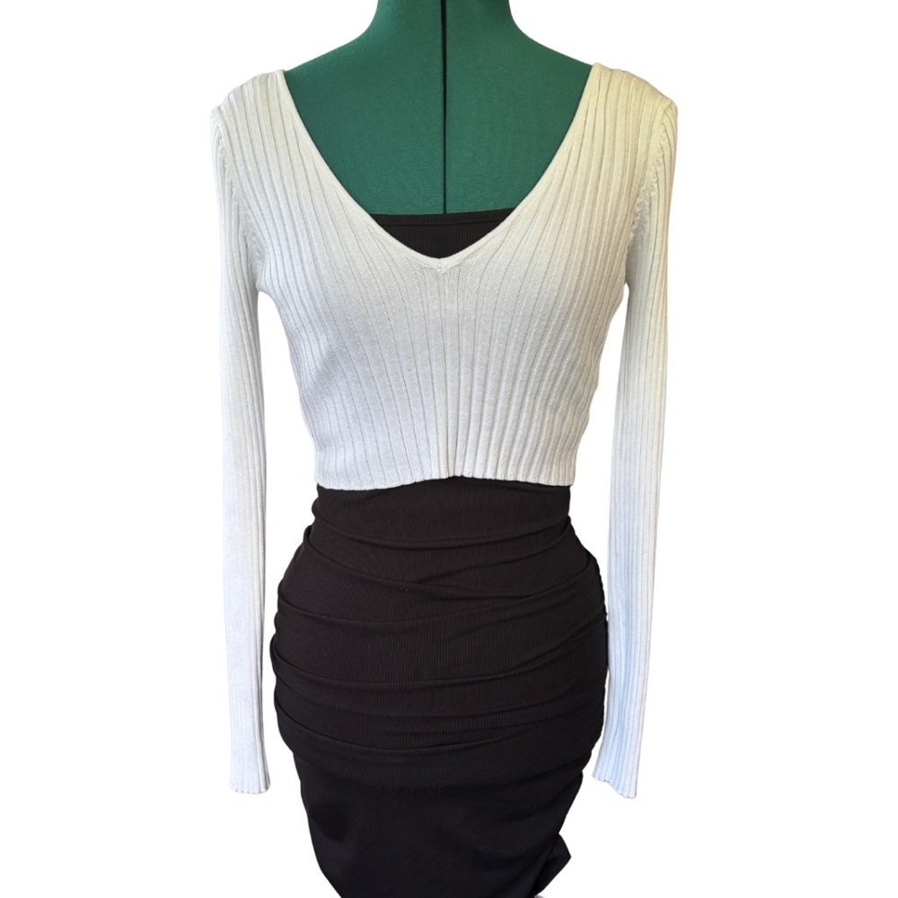 Upcycled by Me: White Black Dress V-Neck Crop Top Breastfeeding Friendly XS S